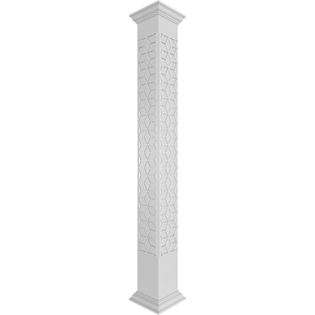 Ekena Millwork 10"W x 8'H Craftsman Classic Square Non-Tapered Pueblo Fretwork Column w/ Crown Capital & Crown Base CC1008ENPBLCRCR